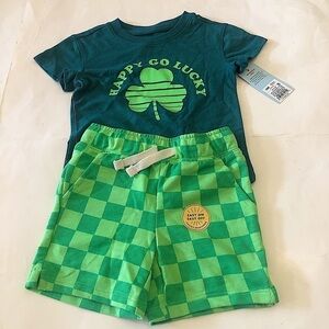 Cat & Jack Baby St.Patrick’s Shamrock Graphic Shirt Checkers Shorts Set Size 12M